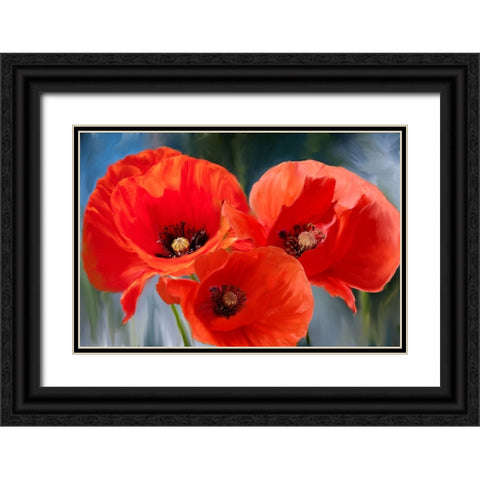 Poppy Trio Black Ornate Wood Framed Art Print with Double Matting by Allen, Kimberly
