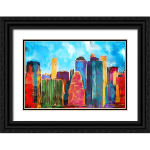 Manhattan Skyline Black Ornate Wood Framed Art Print with Double Matting by Allen, Kimberly