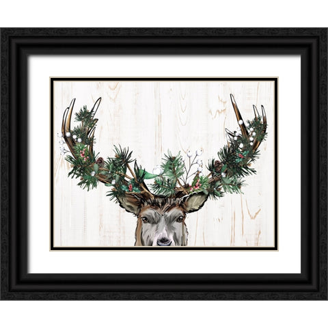 Christmas Deer Black Ornate Wood Framed Art Print with Double Matting by Allen, Kimberly