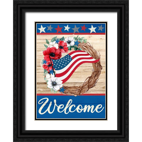 Patriotic Wreath Black Ornate Wood Framed Art Print with Double Matting by Allen, Kimberly