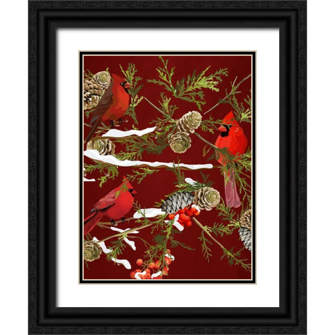 Cardinal Branches V2 Black Ornate Wood Framed Art Print with Double Matting by Allen, Kimberly