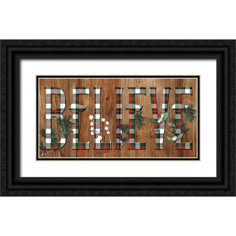 Believe Plaid Black Ornate Wood Framed Art Print with Double Matting by Allen, Kimberly