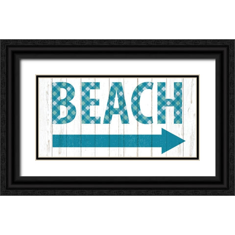 Beach Gingham Sign Black Ornate Wood Framed Art Print with Double Matting by Allen, Kimberly