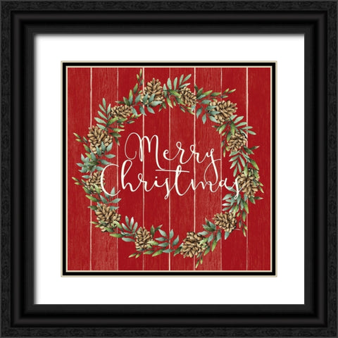 Merry Christmas Wreath V2 Black Ornate Wood Framed Art Print with Double Matting by Allen, Kimberly
