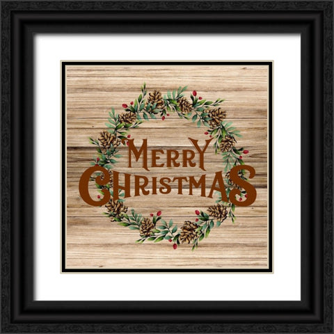 Merry Christmas Wreath Black Ornate Wood Framed Art Print with Double Matting by Allen, Kimberly