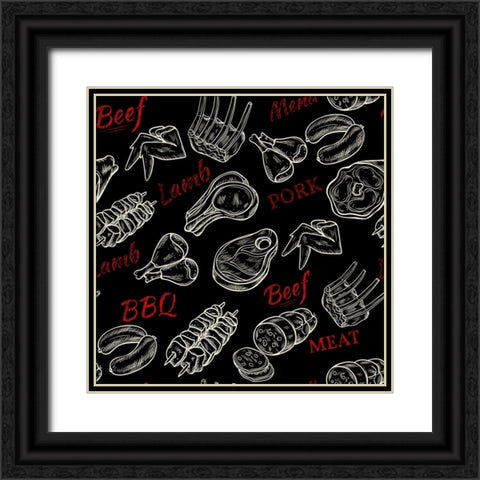 BBQ Pattern Black Ornate Wood Framed Art Print with Double Matting by Allen, Kimberly