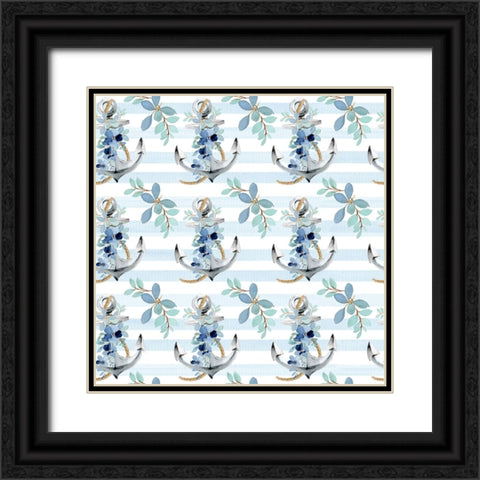 Floral Anchor Pattern Black Ornate Wood Framed Art Print with Double Matting by Allen, Kimberly
