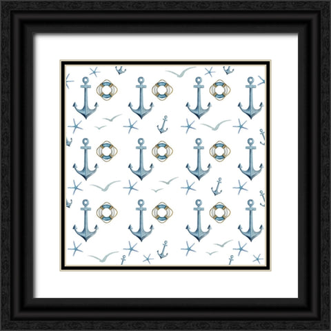 Anchor Home Pattern Black Ornate Wood Framed Art Print with Double Matting by Allen, Kimberly