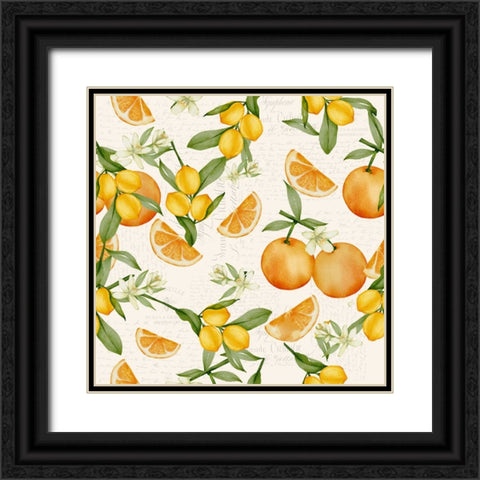 Citrus Fruit Pattern Black Ornate Wood Framed Art Print with Double Matting by Allen, Kimberly
