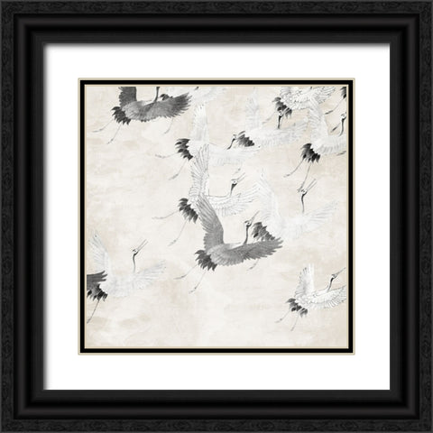 Cranes In Flight Black Ornate Wood Framed Art Print with Double Matting by Allen, Kimberly