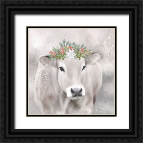 Christmas Moo Black Ornate Wood Framed Art Print with Double Matting by Allen, Kimberly