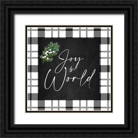 Joy To The World Plaid Black Ornate Wood Framed Art Print with Double Matting by Allen, Kimberly
