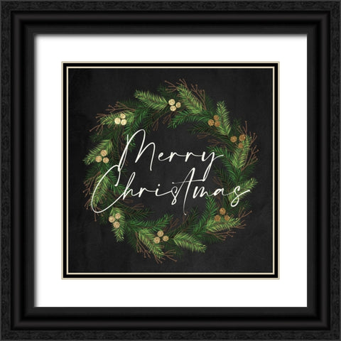 Merry Wreath Black Ornate Wood Framed Art Print with Double Matting by Allen, Kimberly