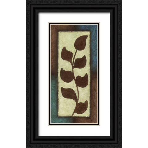 Blue and Brown Leaves Tall - Left Black Ornate Wood Framed Art Print with Double Matting by Emery, Kristin