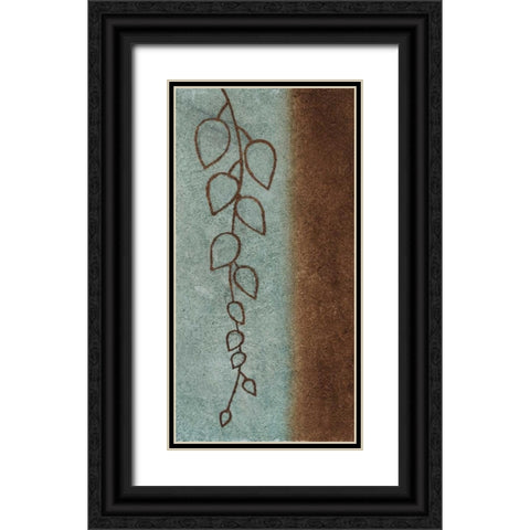 Blue and Brown Leaves II Black Ornate Wood Framed Art Print with Double Matting by Emery, Kristin