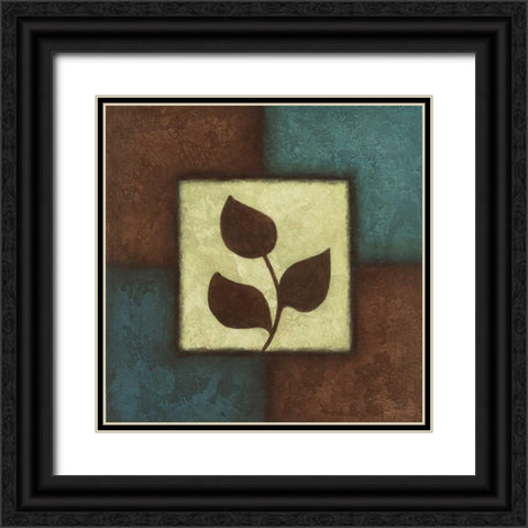 Blue Brown Green Leaves I Black Ornate Wood Framed Art Print with Double Matting by Emery, Kristin