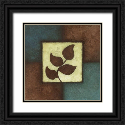 Blue Brown Green Leaves II Black Ornate Wood Framed Art Print with Double Matting by Emery, Kristin