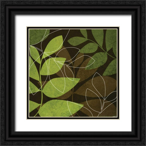 Green and Brown Leaves I Black Ornate Wood Framed Art Print with Double Matting by Emery, Kristin