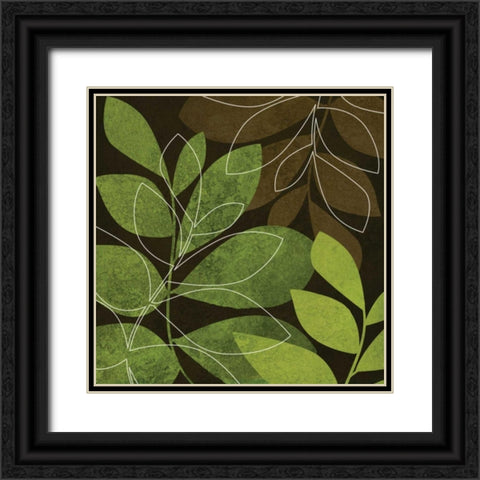 Green and Brown Leaves II Black Ornate Wood Framed Art Print with Double Matting by Emery, Kristin