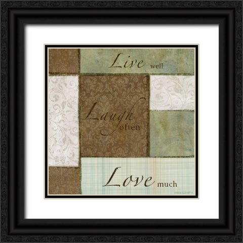 Live Laugh Love I Black Ornate Wood Framed Art Print with Double Matting by Emery, Kristin