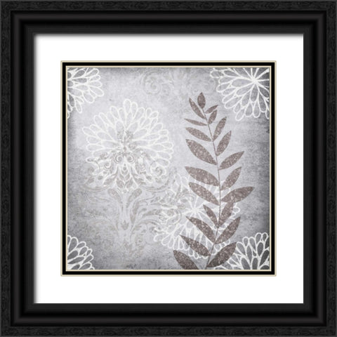 Warm Gray Leaves Black Ornate Wood Framed Art Print with Double Matting by Emery, Kristin