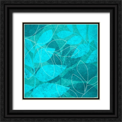Turquoise Leaves I Black Ornate Wood Framed Art Print with Double Matting by Emery, Kristin