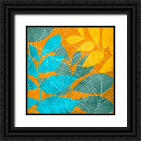 Aqua Leaves 1 Black Ornate Wood Framed Art Print with Double Matting by Emery, Kristin