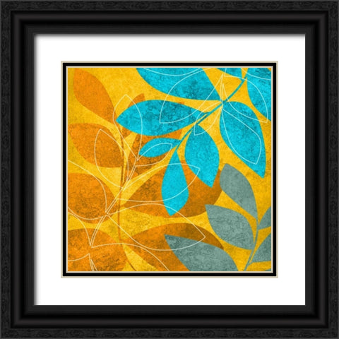 Aqua Leaves 2 Black Ornate Wood Framed Art Print with Double Matting by Emery, Kristin