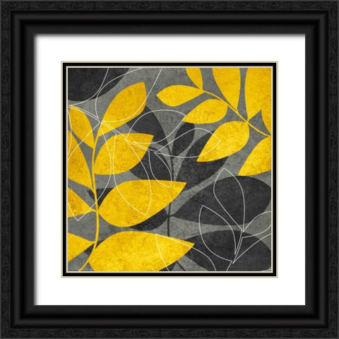 Gray and Gold Leaves I Black Ornate Wood Framed Art Print with Double Matting by Emery, Kristin