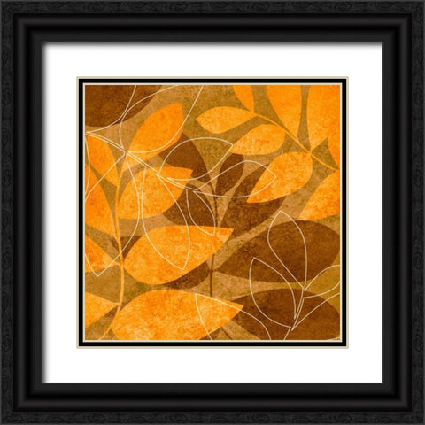 Orange Leaves I Black Ornate Wood Framed Art Print with Double Matting by Emery, Kristin