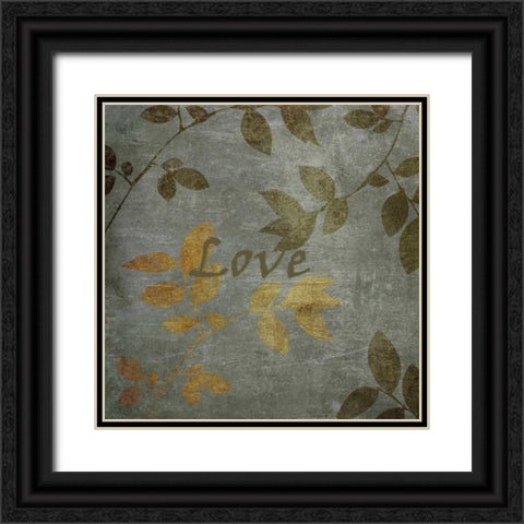 Green and Brown Leaves Love Black Ornate Wood Framed Art Print with Double Matting by Emery, Kristin