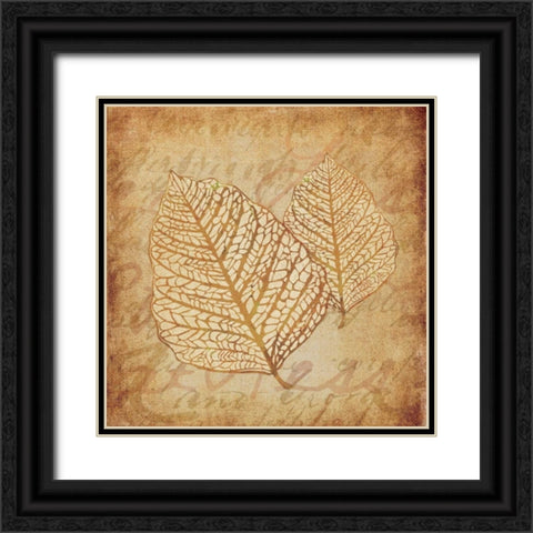 Gold Leaves I Black Ornate Wood Framed Art Print with Double Matting by Emery, Kristin