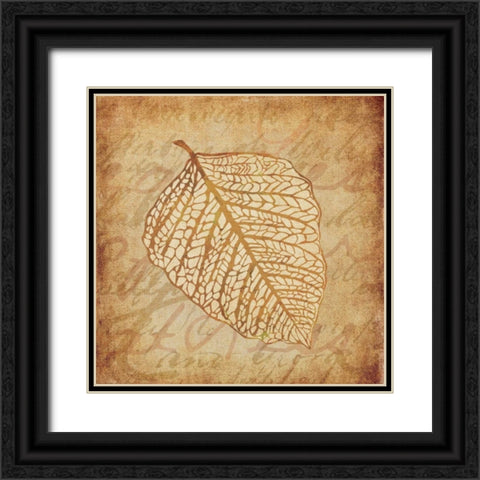 Gold Leaves II Black Ornate Wood Framed Art Print with Double Matting by Emery, Kristin