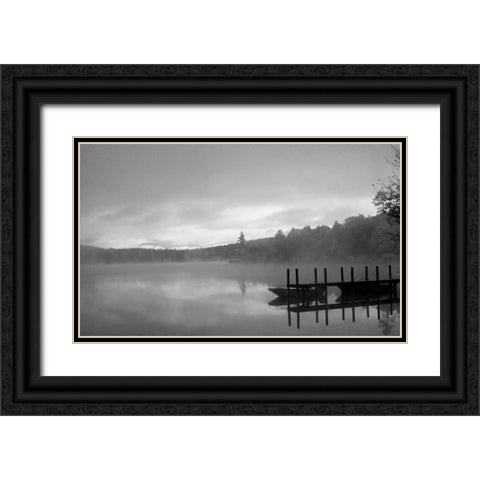 On The Dock BW Black Ornate Wood Framed Art Print with Double Matting by Grey, Jace