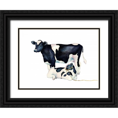Mama Moo Baby Moo Black Ornate Wood Framed Art Print with Double Matting by Korsgaden, Laurie