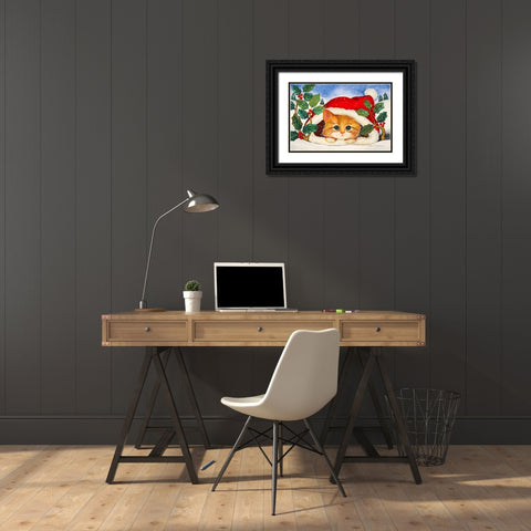 Christmas Kitten Black Ornate Wood Framed Art Print with Double Matting by Korsgaden, Laurie