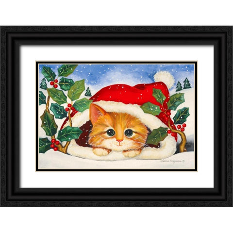 Christmas Kitten Black Ornate Wood Framed Art Print with Double Matting by Korsgaden, Laurie