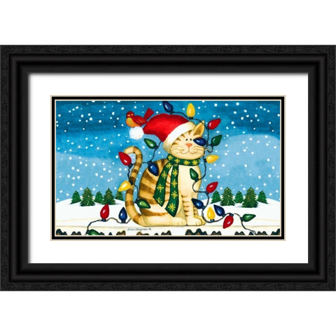 Christmas Cat Black Ornate Wood Framed Art Print with Double Matting by Korsgaden, Laurie