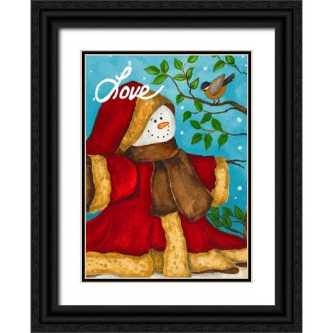 Snowman Love Black Ornate Wood Framed Art Print with Double Matting by Korsgaden, Laurie