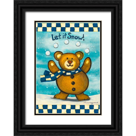 Let it Snow Bear Black Ornate Wood Framed Art Print with Double Matting by Korsgaden, Laurie