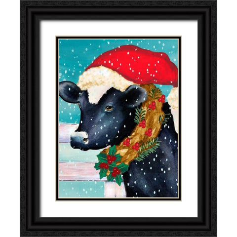 Christmas Cow Vertical Black Ornate Wood Framed Art Print with Double Matting by Korsgaden, Laurie