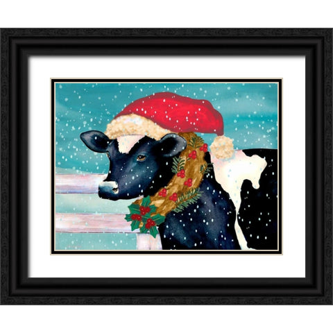 Christmas Cow Black Ornate Wood Framed Art Print with Double Matting by Korsgaden, Laurie