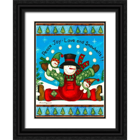 Love And Snowballs Black Ornate Wood Framed Art Print with Double Matting by Korsgaden, Laurie