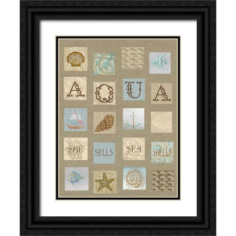 Aqua Tiles Black Ornate Wood Framed Art Print with Double Matting by Rossi, Lorraine