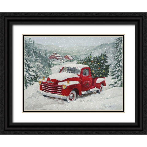 X-Mas Truck Pine Wood Black Ornate Wood Framed Art Print with Double Matting by Holzner, Renate
