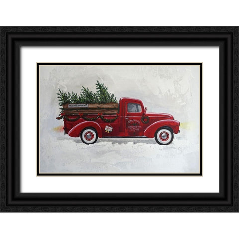 X-Mas Truck Green Hill Black Ornate Wood Framed Art Print with Double Matting by Holzner, Renate