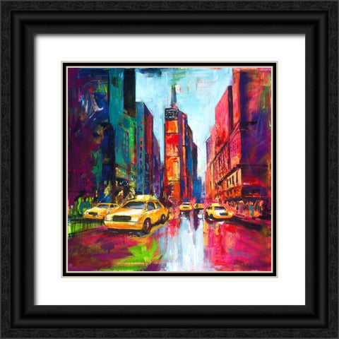 New York Times Square Black Ornate Wood Framed Art Print with Double Matting by Holzner, Renate