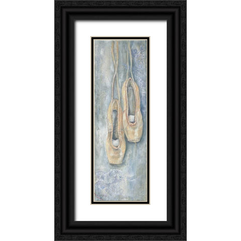 Hanging Ballerina Shoes Black Ornate Wood Framed Art Print with Double Matting by May