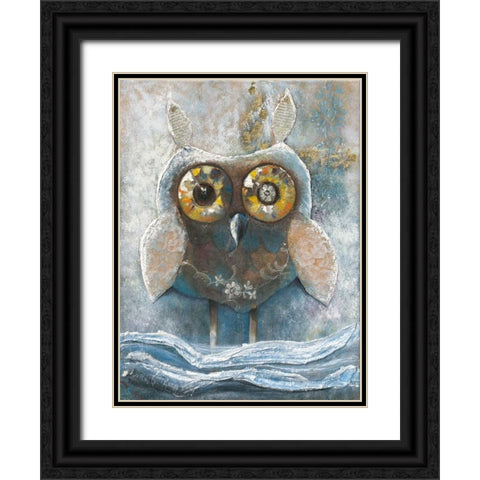 Wide Eyed Owl 82560 Black Ornate Wood Framed Art Print with Double Matting by May