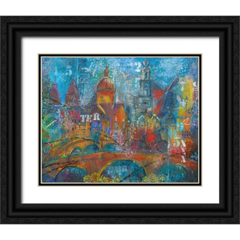 City Bridge Black Ornate Wood Framed Art Print with Double Matting by May